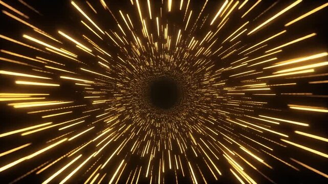 Golden light speed tunnel abstract warp effect background