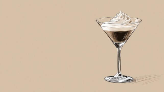 Creamy Coffee Martini Illustration in Elegant Glass with Whipped Topping