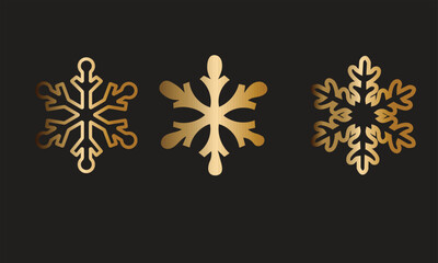 Three elegant golden snowflakes on a dark background