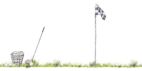 Watercolor golf elements seamless border illustration
