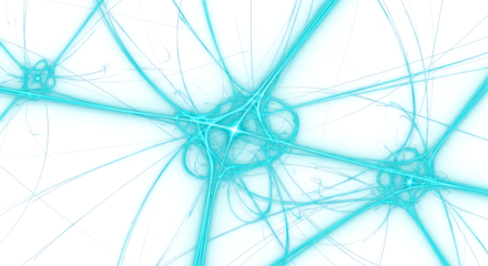 Dynamic cyan light streaks create abstract futuristic network against deep black void