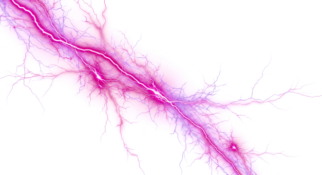 Energetic pink and purple lightning strikes across a dark backdrop, creating a powerful, dynamic effect