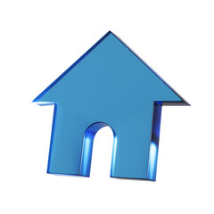 マイホームのフラットなアイコンの3Dイラスト。透明感のある青いグラスモーフィズムなマーク