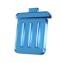 ゴミ箱のフラットなアイコンの3Dイラスト。透明感のある青いグラスモーフィズムなマーク