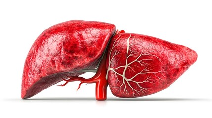 Human Liver Anatomy Isolated on White Background, Detailed 3D Illustration of Internal Organ for Medical and Educational Purposes.