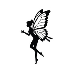 Silhouette of a fairy with large butterfly wings dancing