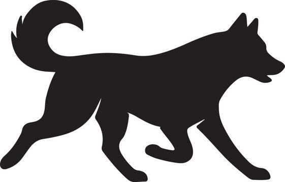 Black silhouette of a running dog showcasing its dynamic posture and form