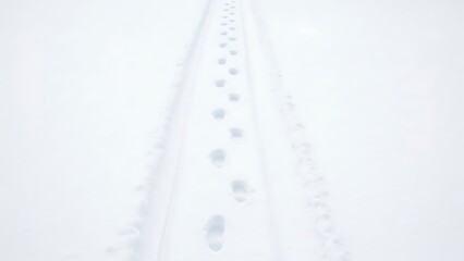 Following Footsteps on Snow Covered Path in Winter