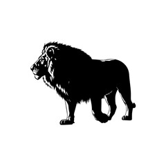 Majestic Lion Silhouette A Powerful Black and White Illustration