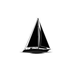 Elegant Black Sailboat Silhouette Against White Background Vector Illustration