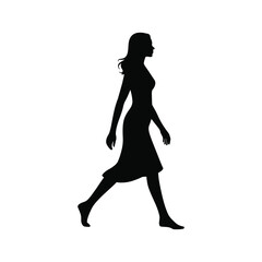 Silhouette of a woman walking confidently in a dress
