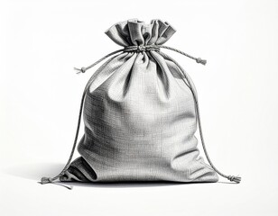 Light gray fabric drawstring bag, front view