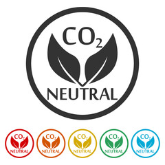 Obraz premium CO2 neutral icon. Set icons in color circle buttons