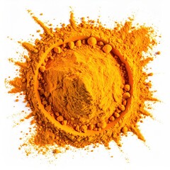 Turmeric powder in a circular pile, splattered