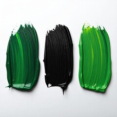 Three paint swatches, green, black, and green, on white background