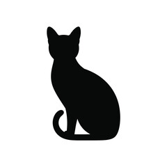 Black cat silhouette sitting elegantly on white background