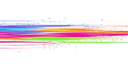 Dynamic neon light streaks bursting forward on black background, futuristic energy flow