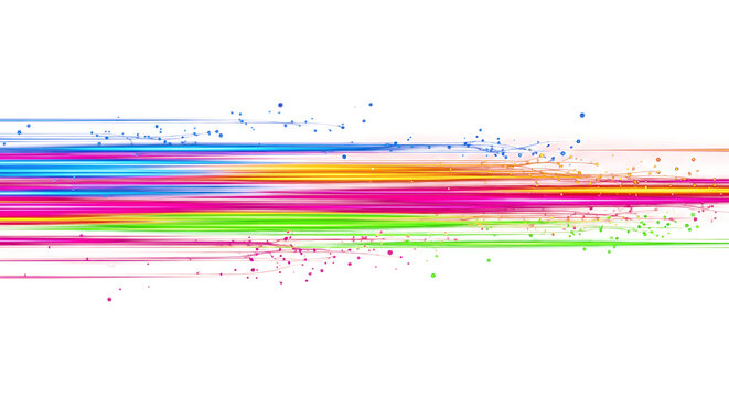 Dynamic neon light streaks bursting forward on black background, futuristic energy flow