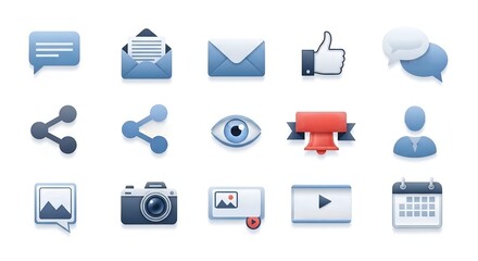 A set of icons of social media activities on a white background.