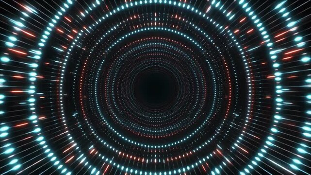 Abstract Futuristic Technology Tunnel Background Glowing Dots Light Speed Motion