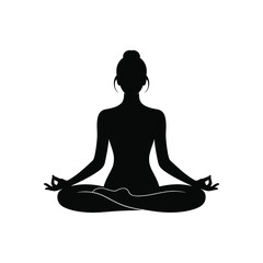 Silhouette of a woman meditating in lotus pose