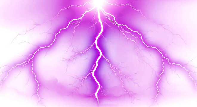 Powerful purple lightning strikes illuminating dark stormy sky with electric energy - Powered by Adobe