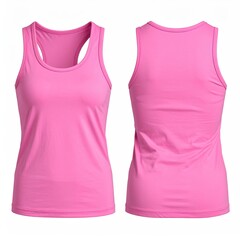 Front and back view of a hot pink women's tank top.  Fabric appears smooth and stretchy