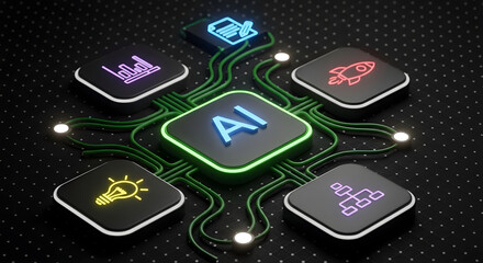 Futuristic AI artificial intelligence technology concept with glowing connected icons