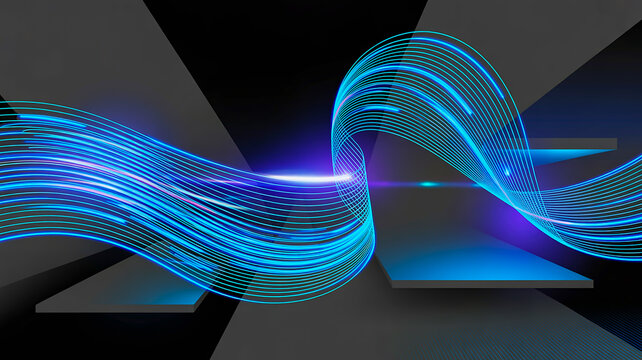 Neon Light Waves with Geometric Shapes abstract background