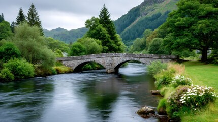 Bridge of Orchy spanning river Orchy in Scottish highlands