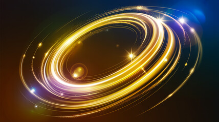 Luminous Golden Swirl with Colorful Lens Flares abstract