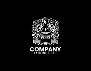 New Zealand kiwi bird playing rhythmic music as a creative DJ in a bold black vector logo illustration