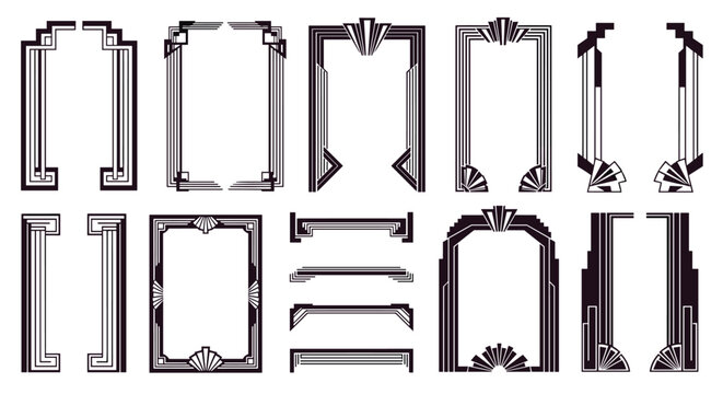 Elegant collection of Art Deco frames, borders, and dividers in a classic 1920s geometric style for vintage-themed projects. - Powered by Adobe