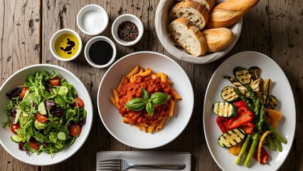 Delicious breakfast assortment on table