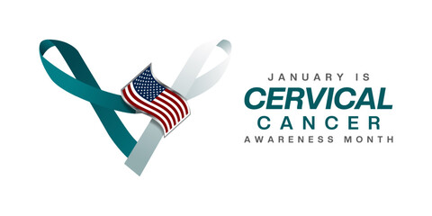 Cervical Cancer Awareness month. Ribbon and American flag. Great for cards, banners, posters, social media and more. White background.   