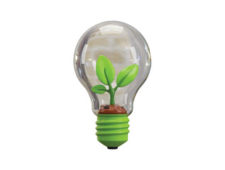 Light bulb with green sprout icon 3d render concept of eco energy, energy saving, renewable energy icon vector illustration