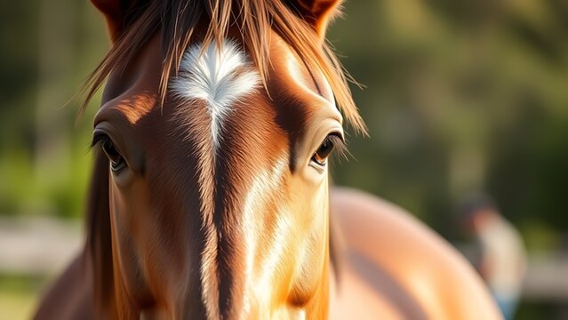 awakenings. Majestic brown horse in a close-up portrait with a soft background. wildlife magazines, conservation campaigns, designed for wildlife conservation campaigns, celebrates biodiversity.
