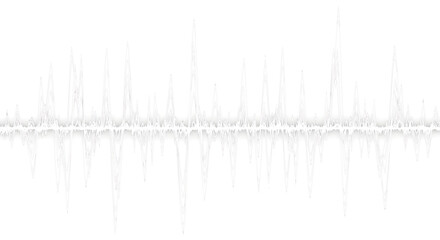 Dynamic white sound wave oscillations pulse across a stark black background creating energy