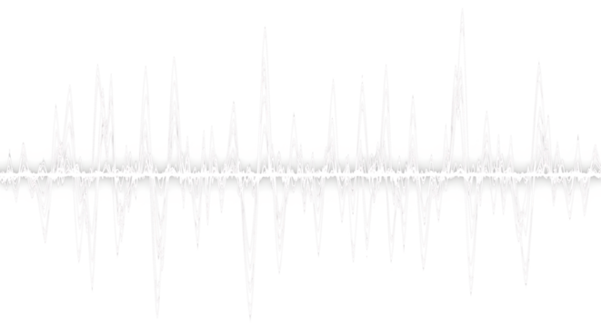 Dynamic white sound wave oscillations pulse across a stark black background creating energy
