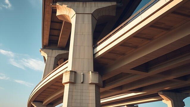 nationalizing. Massive bridge pillar supporting elevated roadway with architectural detail in daylight. real-estate listings.