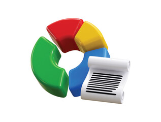 Pie chart with information paper icon 3d render concept of business data graph with attach document paper icon vector illustration