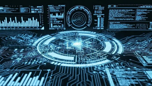 Futuristic Digital Network Circuit Board With Glowing Blue Lines And Data Displays Futuristic Abstract Technology Background