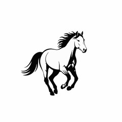 Dynamic black and white vector illustration of a running horse.
