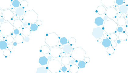 Science network pattern blue Hexagonal abstract background. Big Data Visualization structure elements . Health care and science medical pattern innovation. Template design with concept Dots and lines.
