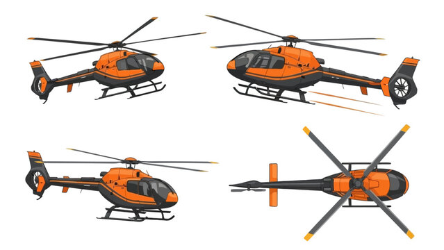 Set of four helicopter illustrations in different perspectives