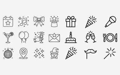 Naklejka premium Party and celebration icons line art vector