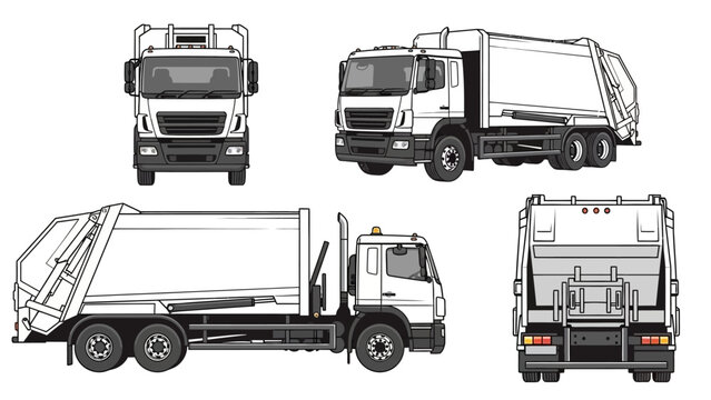 Collection truck vector illustration with multiple views