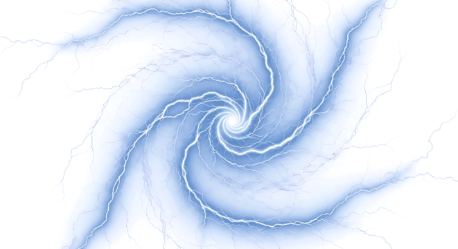 Stunning electrical discharge swirling vortex energy on black background, perfect for dramatic effects