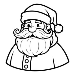 Santa Claus line drawing, black and white cartoon illustration with beard, hat, festive holiday character for Christmas coloring