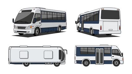Multiple Views of a White and Blue Passenger Bus for Transportation Services